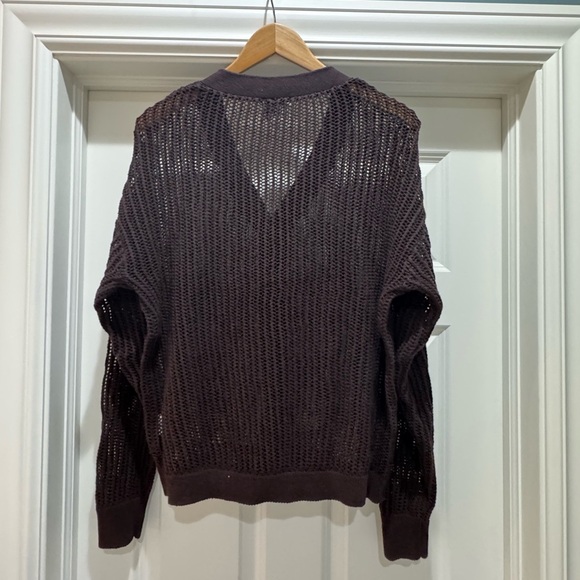 URBAN OUTFITTERS BDG Beach Cardigan Dark Brown Sz Medium NWOT V-neck Open Knit - Picture 3 of 12